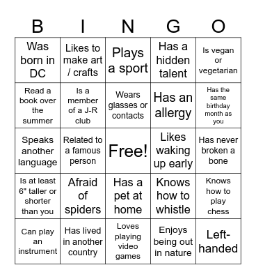 Find Someone Who... Bingo Card