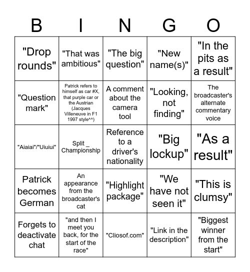 Clio Broadcaster Bingo Card
