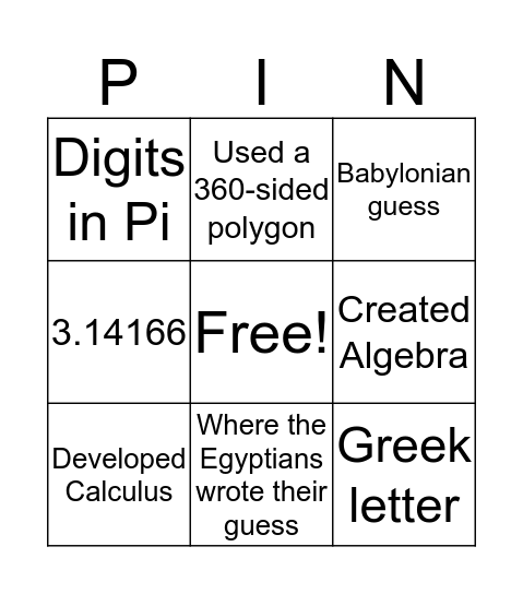 π Bingo Card