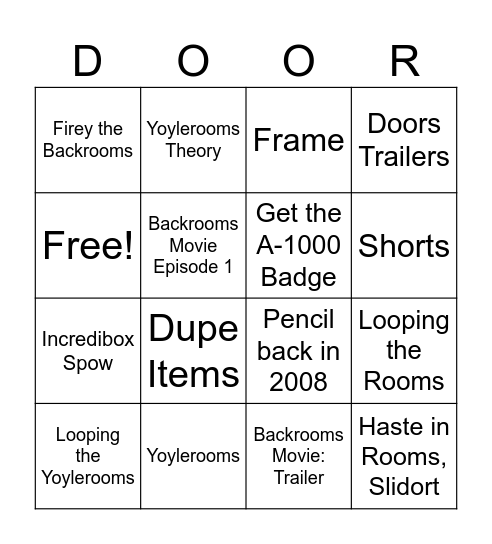 BFDI x Backrooms Bingo Card
