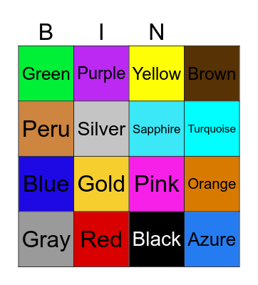 Colors Bingo Card