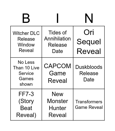 Sergio Bingo Card
