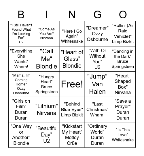 1985 By Bowling for Soup Bingo Card