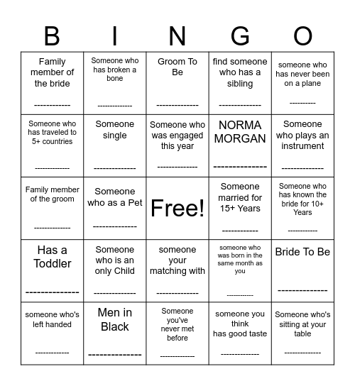 Fady and Elaria's version of bingo Card