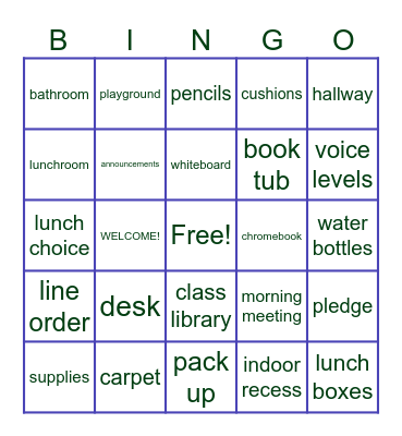 Back 2 School Expectations Bingo Card