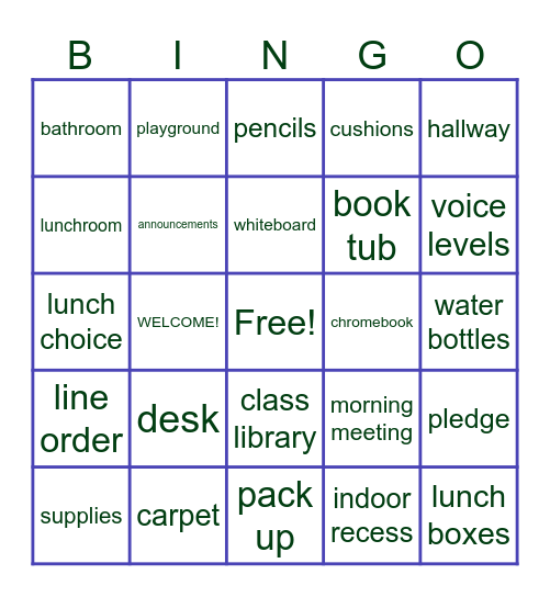 Back 2 School Expectations Bingo Card