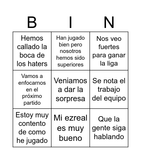 Frases Kento Bingo Card