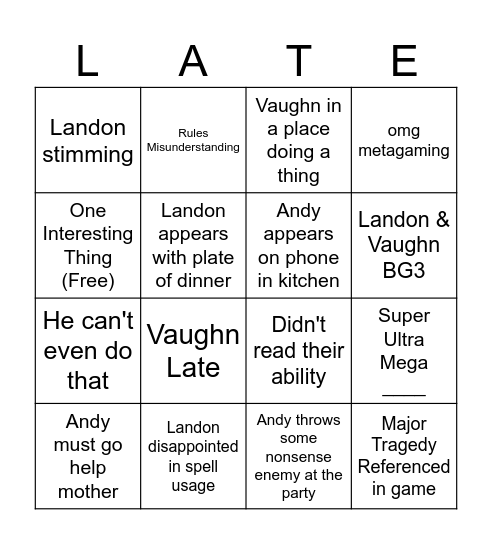 DnD Bingo Card