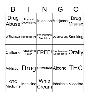 Tobacco & Drugs Bingo Card