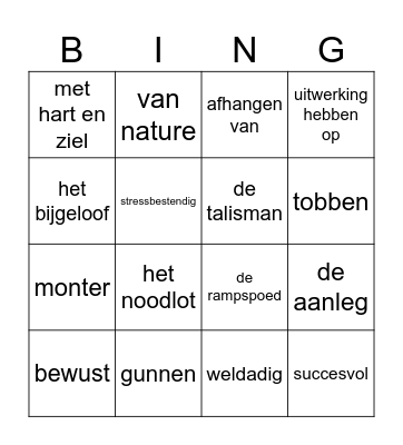 Bingo Staal Geluk Les 5 Bingo Card
