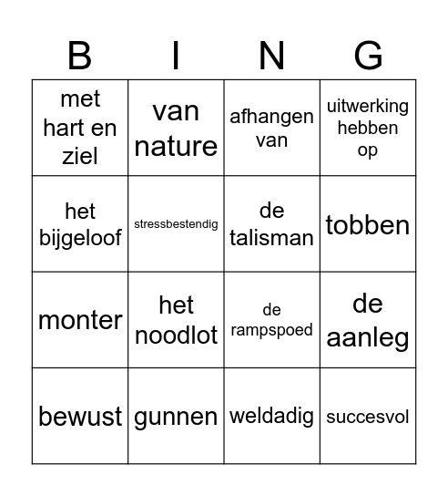 Bingo Staal Geluk Les 5 Bingo Card