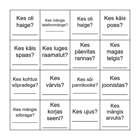 Vaheaja BINGO Card