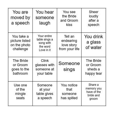 Wedding bingo Card