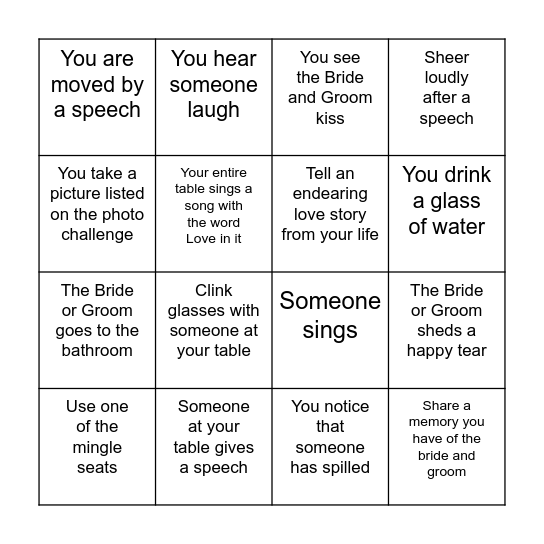 Wedding bingo Card