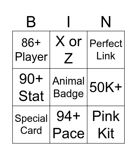 Fifa Bingo Card