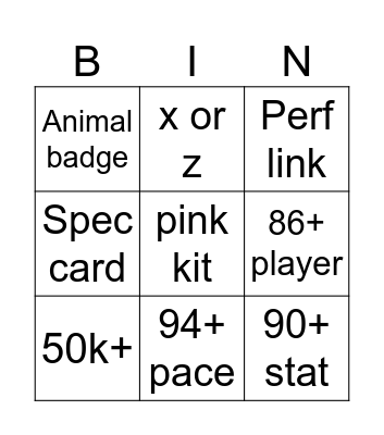 FIFA Bingo Card