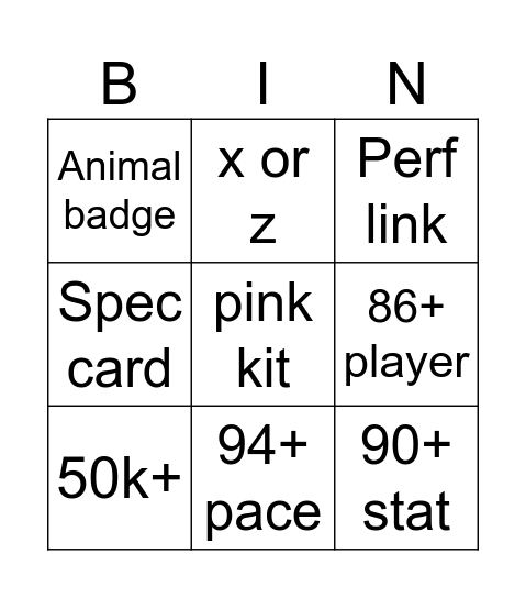 FIFA Bingo Card