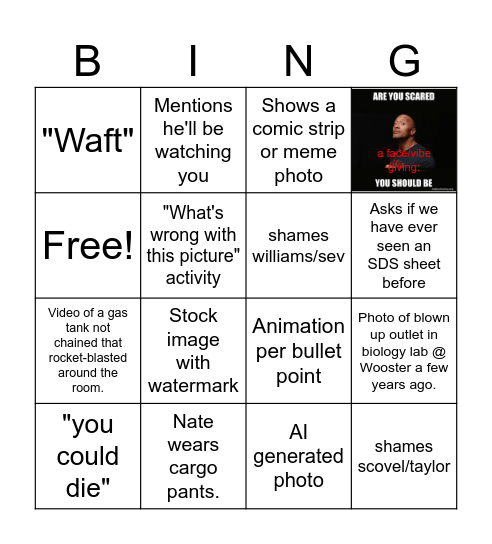Lab Safety training BINGO! Bingo Card