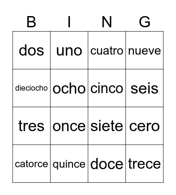Números Bingo Card
