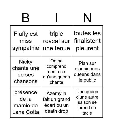 finale drag race france Bingo Card