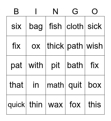Level 1 Word Ladders th, qu, x Bingo Card