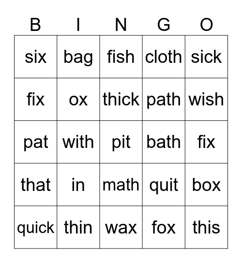Level 1 Word Ladders th, qu, x Bingo Card