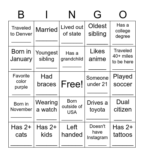 Baby Shower Bingo Card