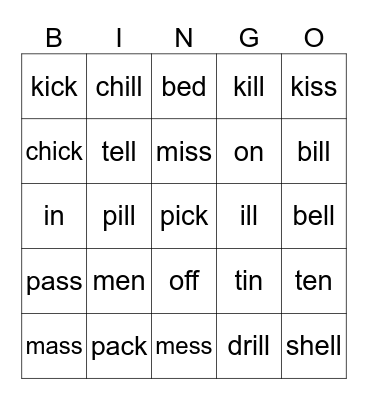 Level 1 word ladders ll and ss Bingo Card