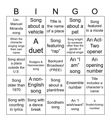 Show Tunes Karaoke Bingo Card