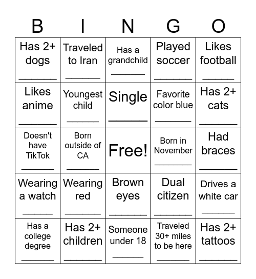 Untitled Bingo Card