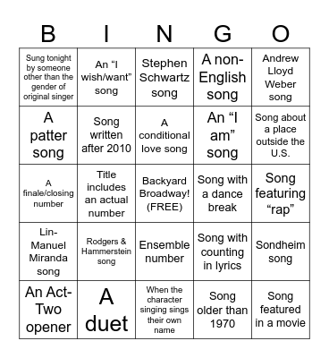 Show Tunes Karaoke Bingo Card