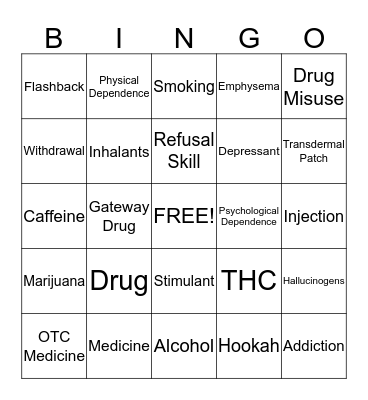 Tobacco & Drugs Bingo Card