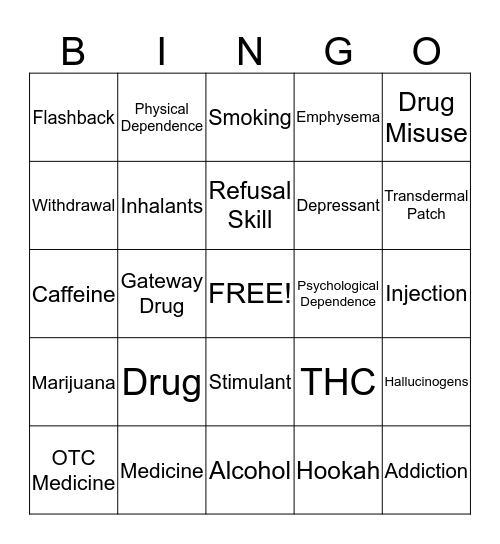 Tobacco & Drugs Bingo Card