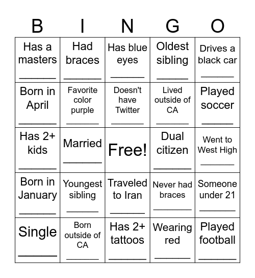 Untitled Bingo Card