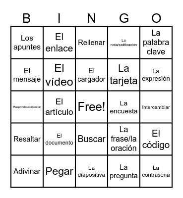 Vocabulary Esencial para la Clase Bingo Card