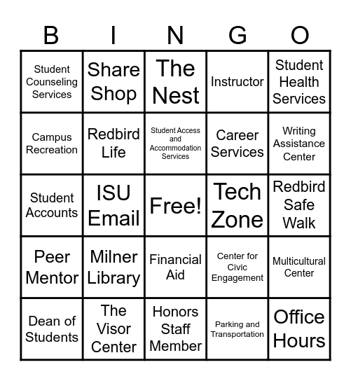 CAMPUS RESOURCE BINGO Card