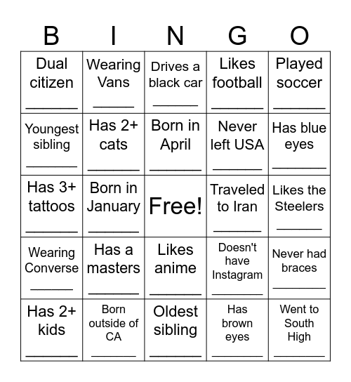 Untitled Bingo Card