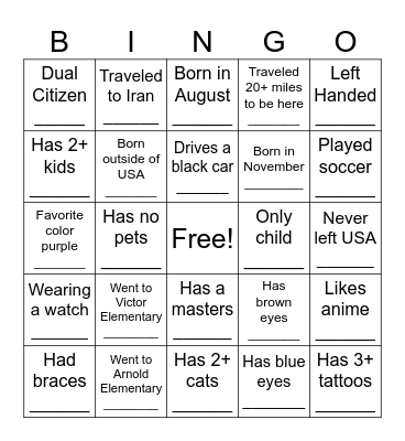 Untitled Bingo Card