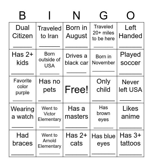 Untitled Bingo Card