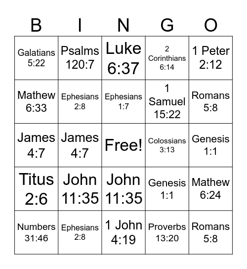 Bible Bingo Card