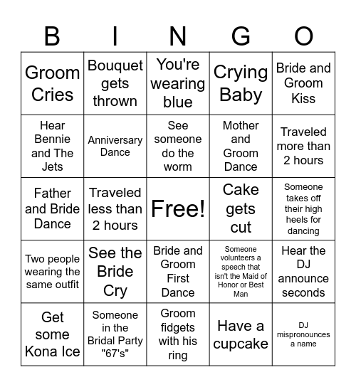 Wedding Bingo Card