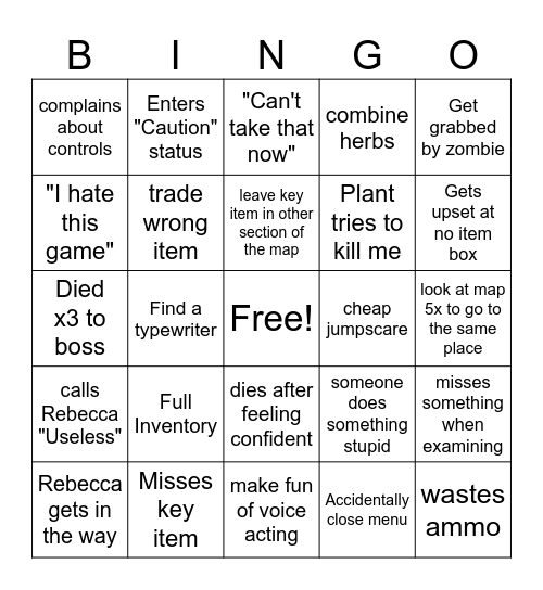 RE0 Bingo Card