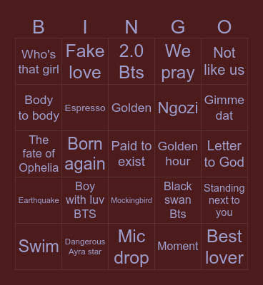 Chris Derek Bingo Card