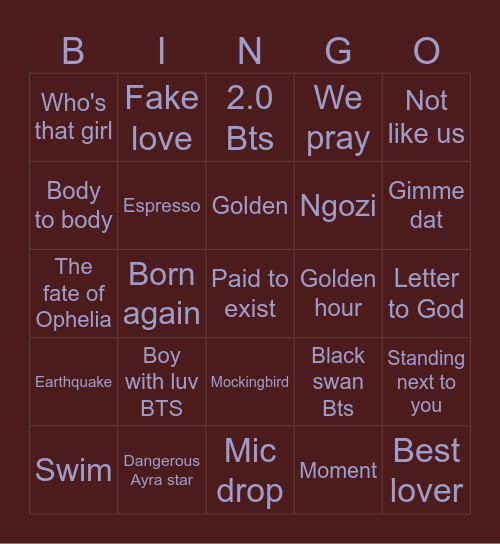 Chris Derek Bingo Card