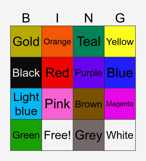 Color BINGO Card