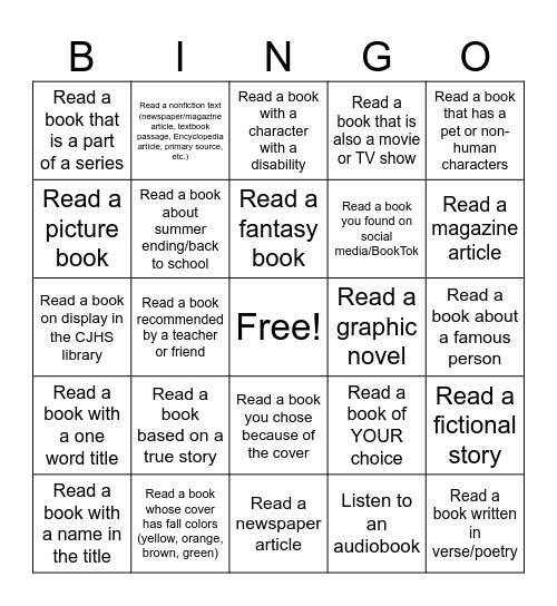 Quarter 1 Bingo Card