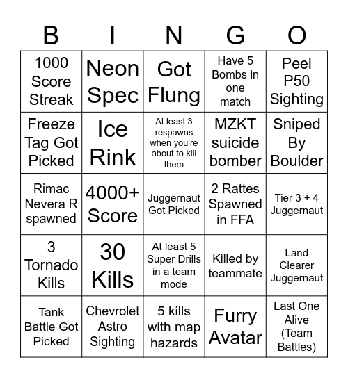 CC2 Derby Experience Bingo Card