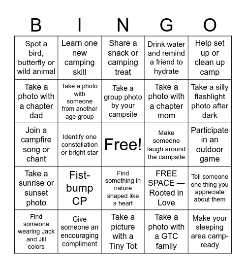 GTC Jack and Jill Day Bingo Card