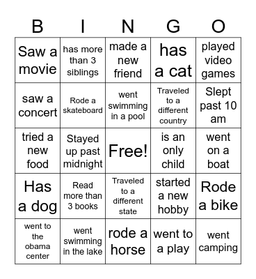 Back to School Bingo Card