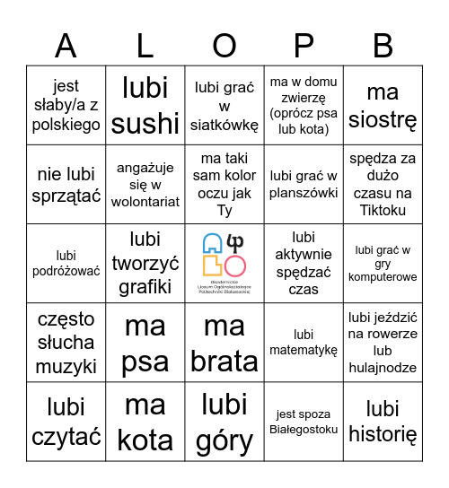 Znajdź kogoś kto... Bingo Card